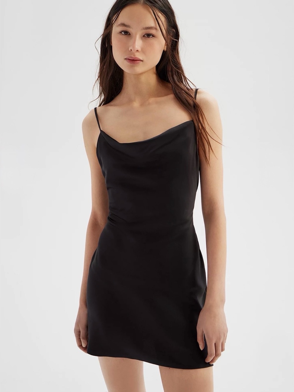 Urban Outfitters Black Satin Cowl Neck Slip Mini Dress Little Black Dress Medium
